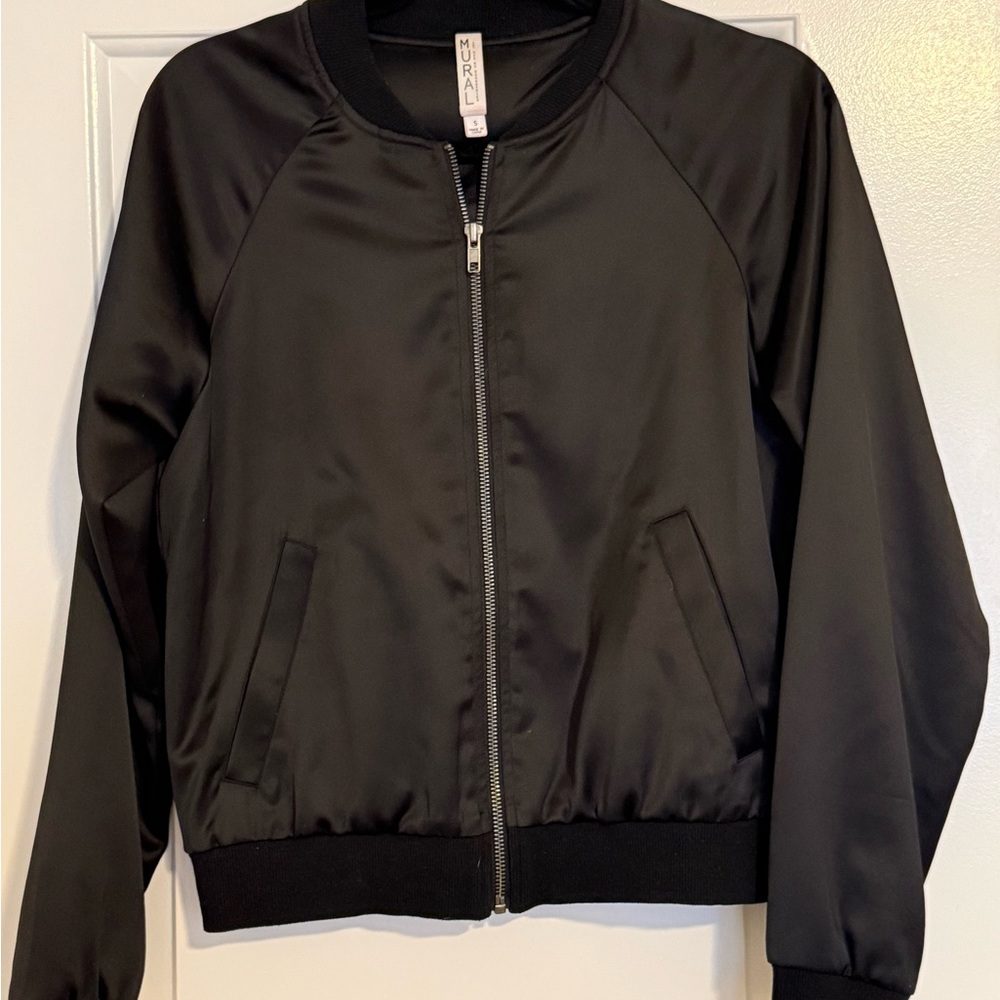 Mural Women’s Black Satin Bomber Light Weight Jacket